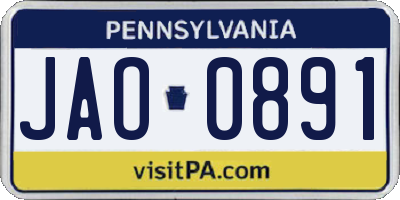 PA license plate JAO0891