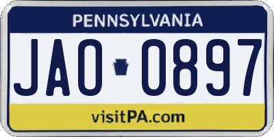 PA license plate JAO0897