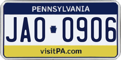 PA license plate JAO0906