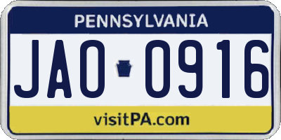 PA license plate JAO0916