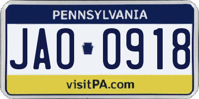 PA license plate JAO0918