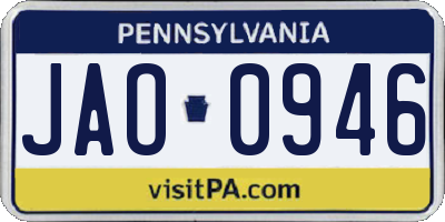 PA license plate JAO0946