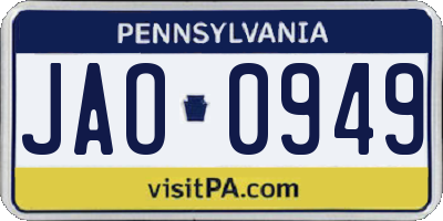 PA license plate JAO0949