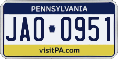 PA license plate JAO0951