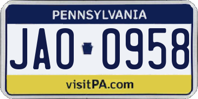 PA license plate JAO0958