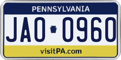 PA license plate JAO0960