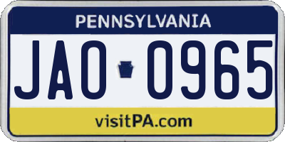 PA license plate JAO0965