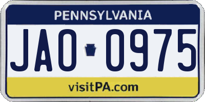 PA license plate JAO0975