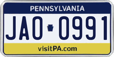 PA license plate JAO0991