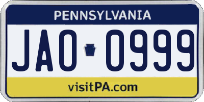 PA license plate JAO0999