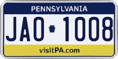 PA license plate JAO1008