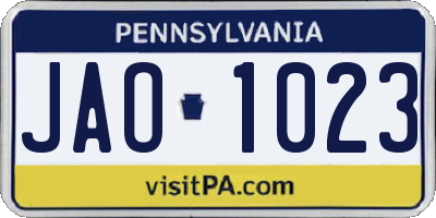 PA license plate JAO1023