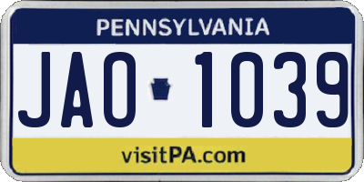 PA license plate JAO1039