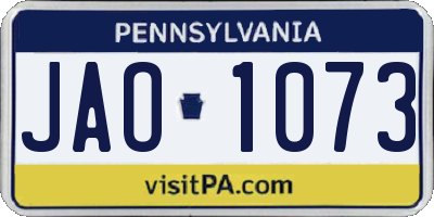 PA license plate JAO1073