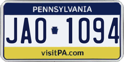 PA license plate JAO1094