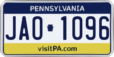PA license plate JAO1096