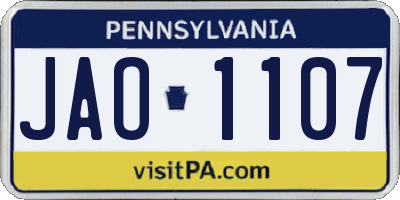 PA license plate JAO1107
