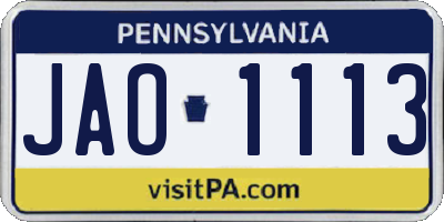 PA license plate JAO1113