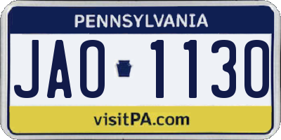 PA license plate JAO1130