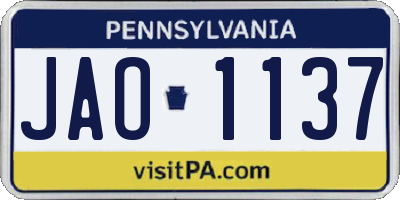 PA license plate JAO1137