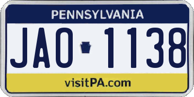 PA license plate JAO1138