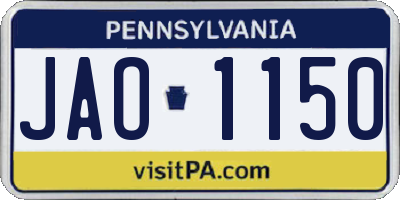 PA license plate JAO1150