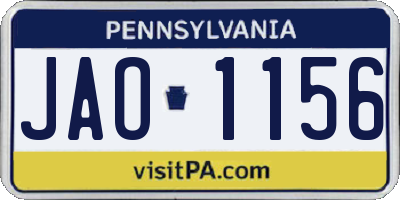 PA license plate JAO1156