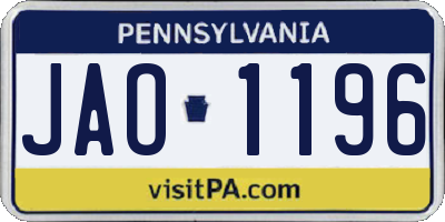 PA license plate JAO1196