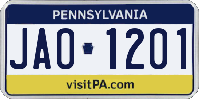 PA license plate JAO1201