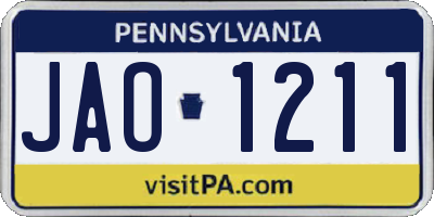 PA license plate JAO1211