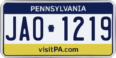 PA license plate JAO1219