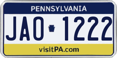 PA license plate JAO1222