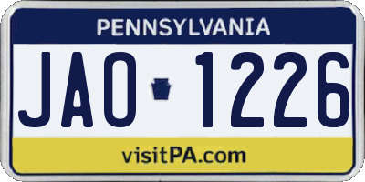 PA license plate JAO1226