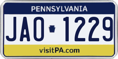 PA license plate JAO1229