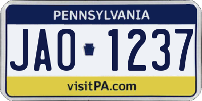 PA license plate JAO1237