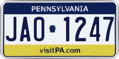 PA license plate JAO1247
