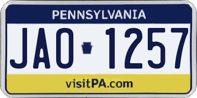 PA license plate JAO1257