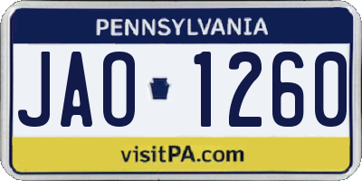 PA license plate JAO1260