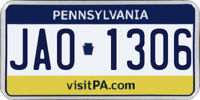 PA license plate JAO1306