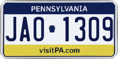 PA license plate JAO1309