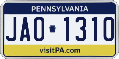 PA license plate JAO1310