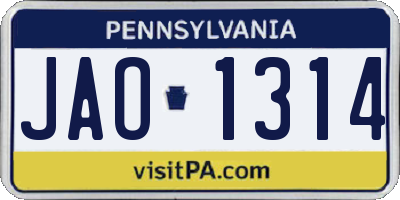 PA license plate JAO1314
