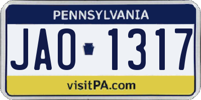 PA license plate JAO1317