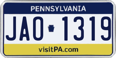 PA license plate JAO1319