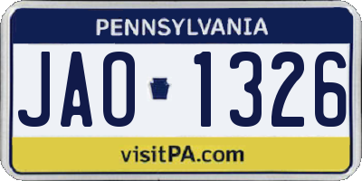 PA license plate JAO1326