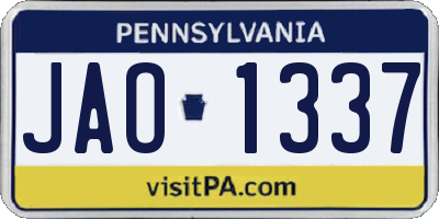 PA license plate JAO1337