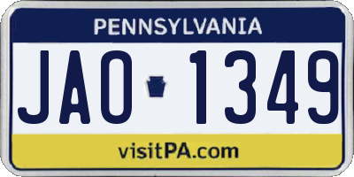 PA license plate JAO1349