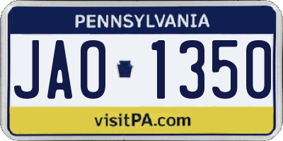 PA license plate JAO1350