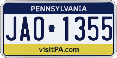 PA license plate JAO1355