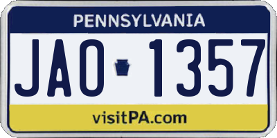 PA license plate JAO1357